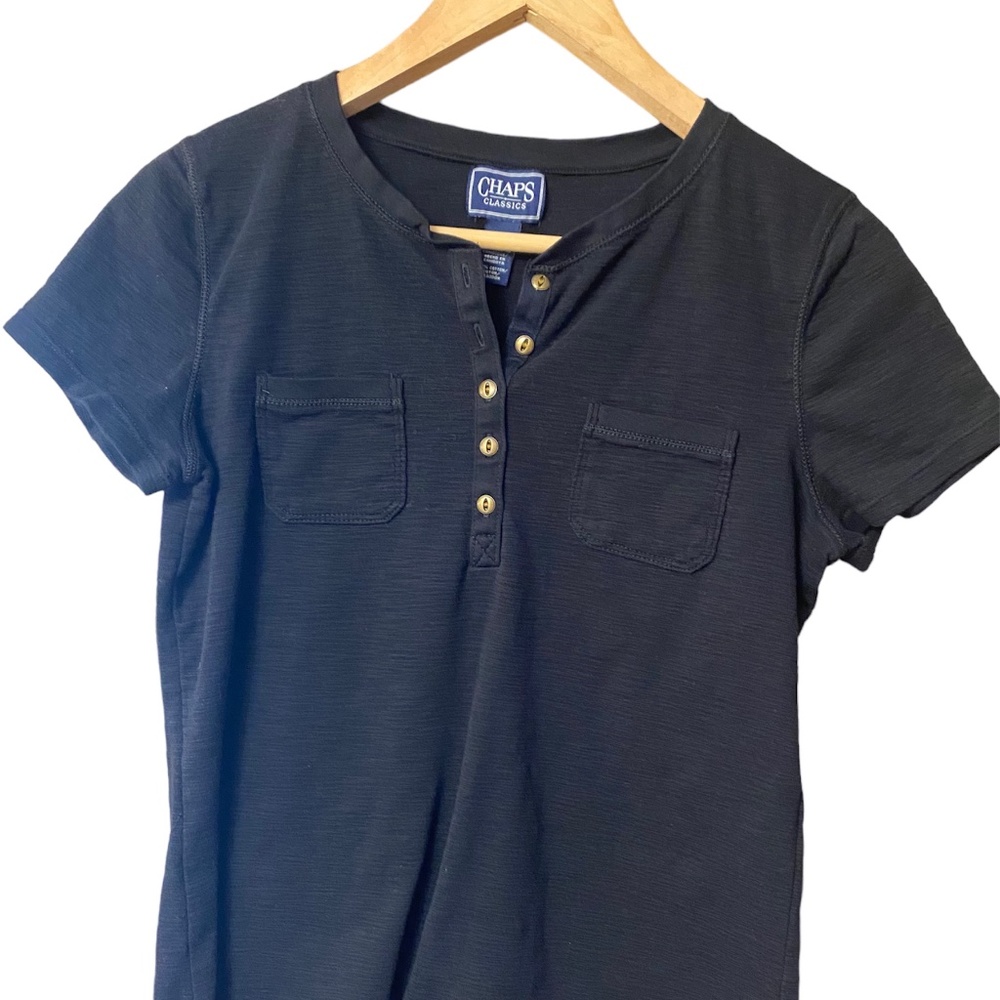 Woman Casual Summer Chaps  Tunic Top V Neck Short Sleeve sz L